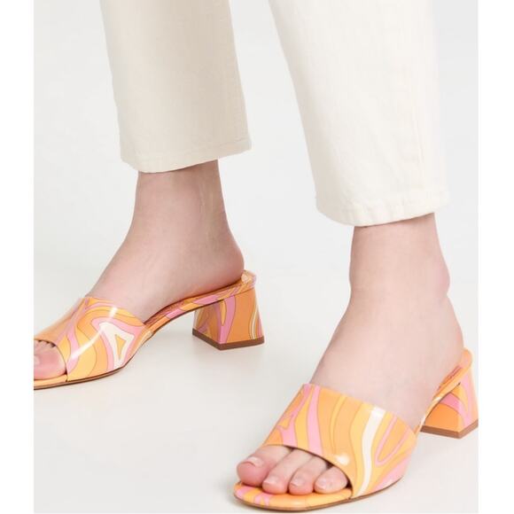 Larroude Brigitte Patent Wave Sun Retro Swirl Patent Leather Slides Size 7.5 - Picture 2 of 9